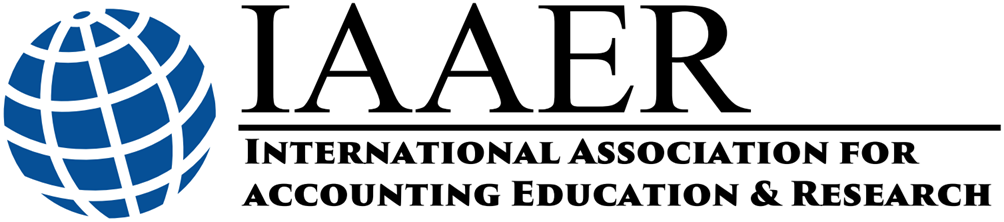 The logo for the International Association For Accounting Education & Research, a blue outline of a globe next to the title of the group in black sans serif typeface.